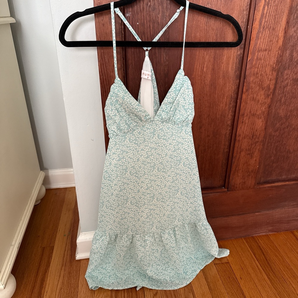 Rumor Aqua floral mini dress